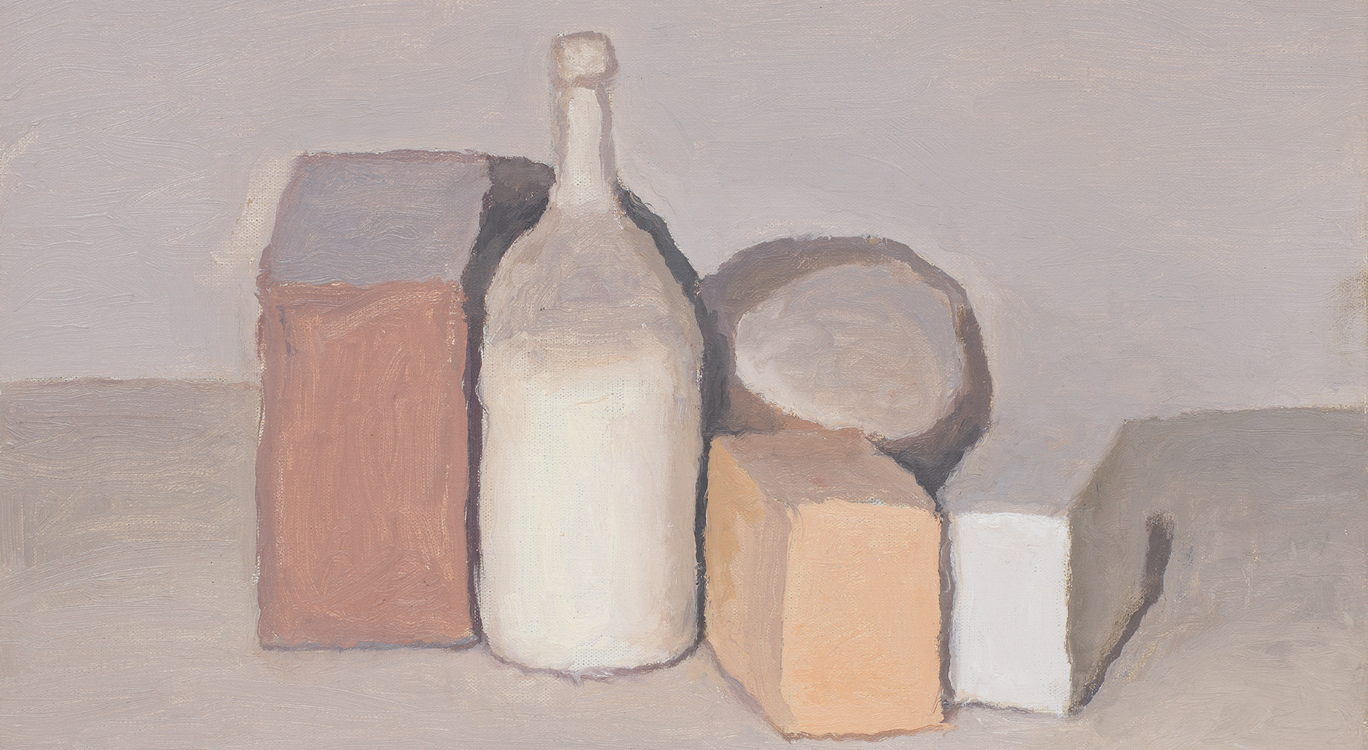 A detail from a painting by Giorgio Morandi, titled Natura morta (Still Life), dated 1955.