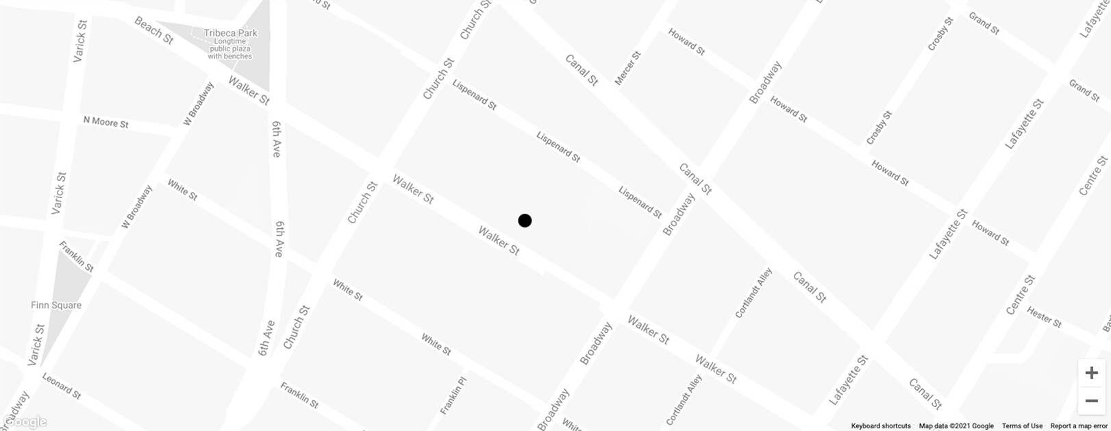 A gray version of Google map for David Zwirner New York 52 Walker Location