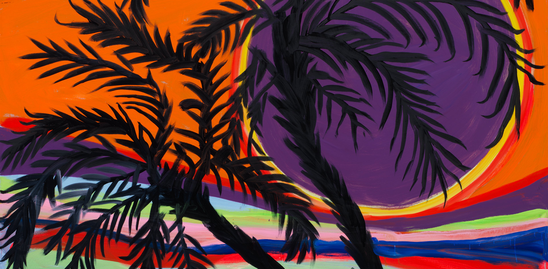 A detail from a painting by Josh Smith, titled Karma Palms #4, dated 2019.