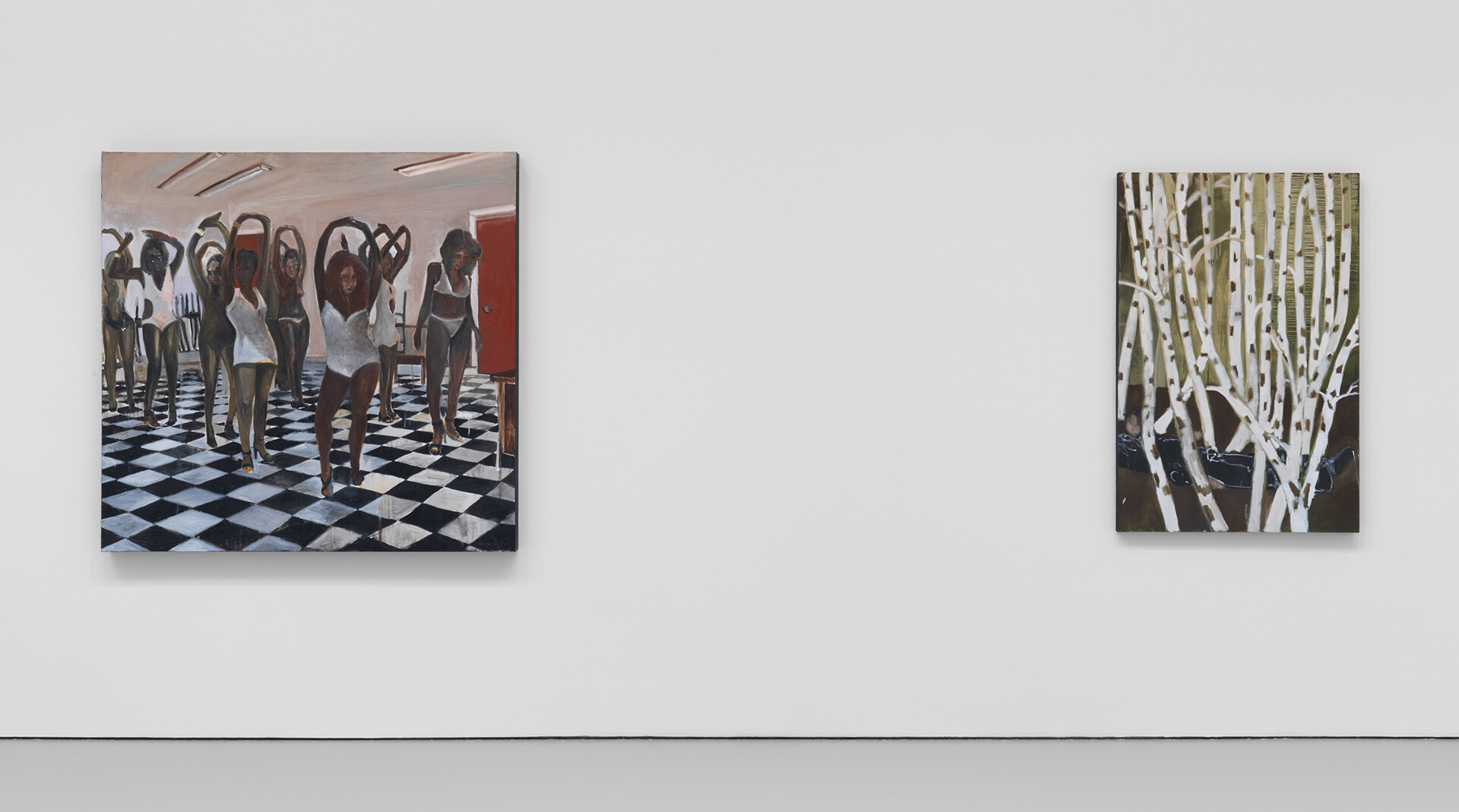 An installation view of the show Noah Davis at David Zwirner, New York, in 2020.